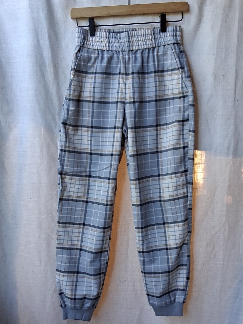 LOFT High Rise Plaid Joggers XS Blue